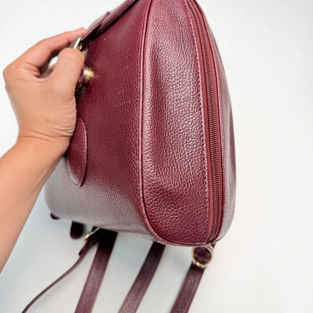 Vintage Burgundy Pebbled Leather Mini Backpack 70s Classic Academia Luxury